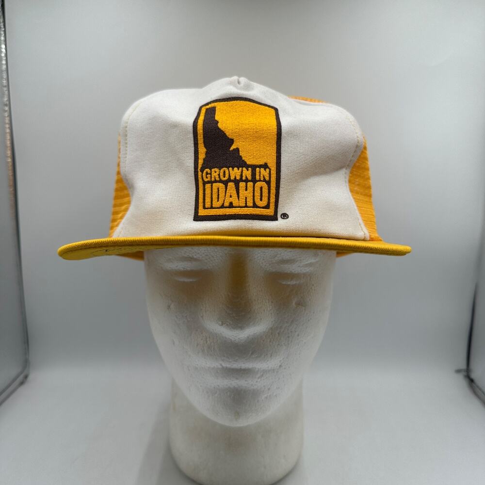 Vintage 90s Grown in Idaho Trucker Hat State Snapback Mesh Yellow